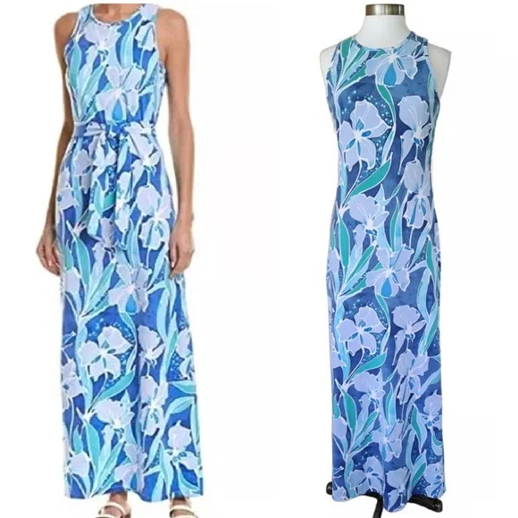 J. McLaughlin Charlene Blue Floral Tie Catalina Cloth Maxi Dress Women’s Ss XL - Picture 2 of 8
